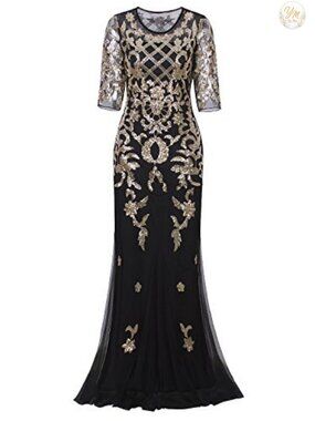Vintage 1920s Long Gatsby Sequin Evening Gown Prom Dress